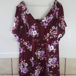 Red Wine Floral Gauze Maxi Dress Size 3x EUC